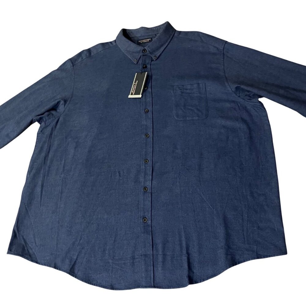 Roundtree & Yorke 4XB Portuguese Flannel Shirt Navy Blue Button Down NEW - Picture 15 of 16